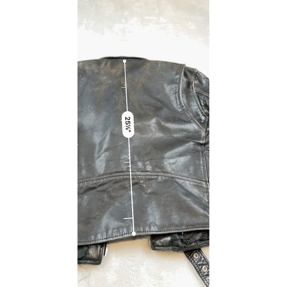 FIRST Genuine Leather Mens Motorcycle Jacket Black Size 46 Biker Style Vintage - Picture 6 of 10